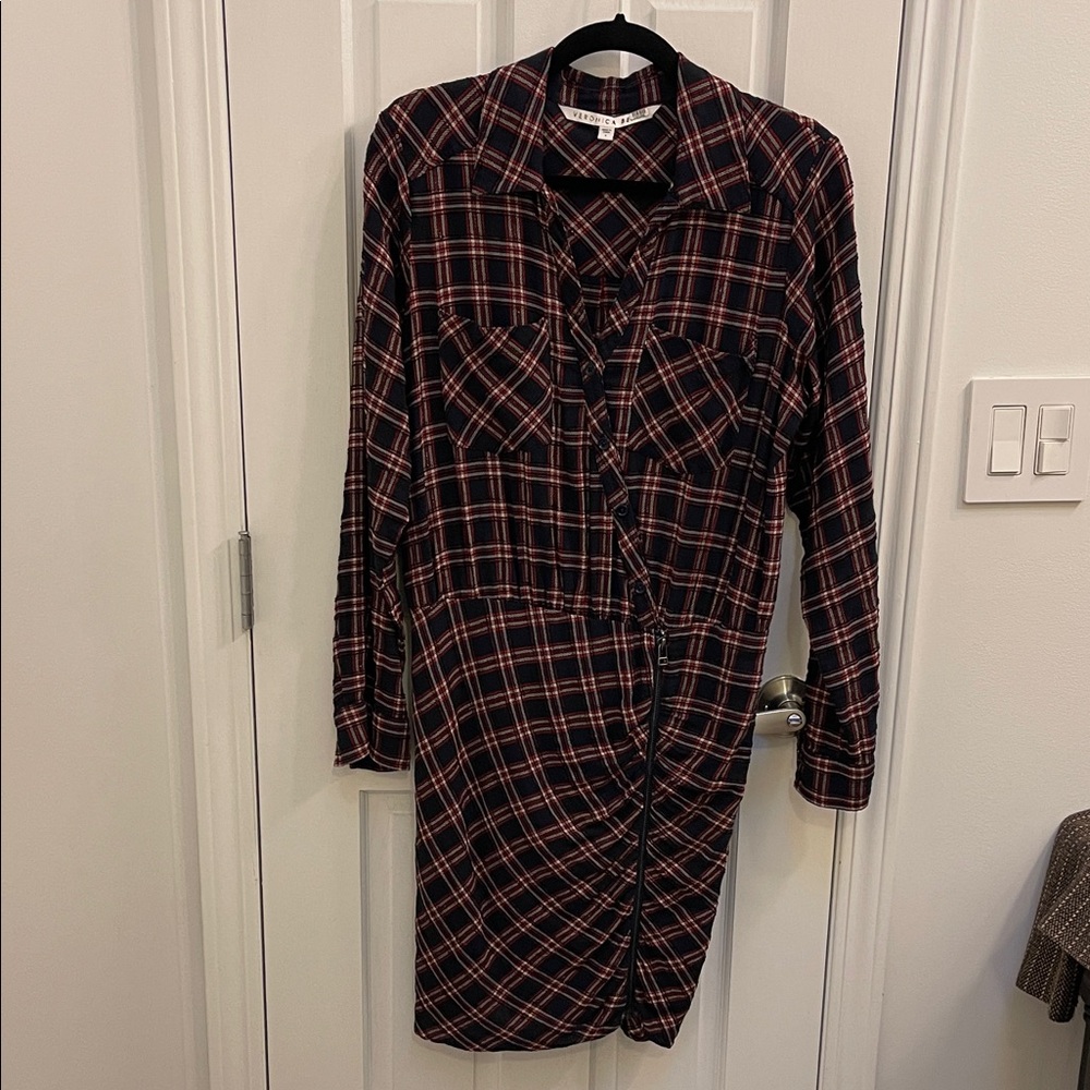 Veronica Beard Red and Black Plaid Long Sleeve Dress